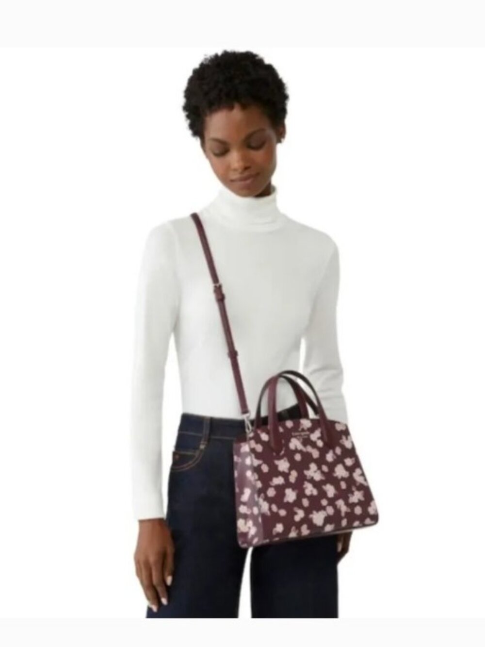 *NWOT* kate spade New York Tinsel Floral Satchel Crossbody Burgundy Floral Purse - Picture 3 of 14